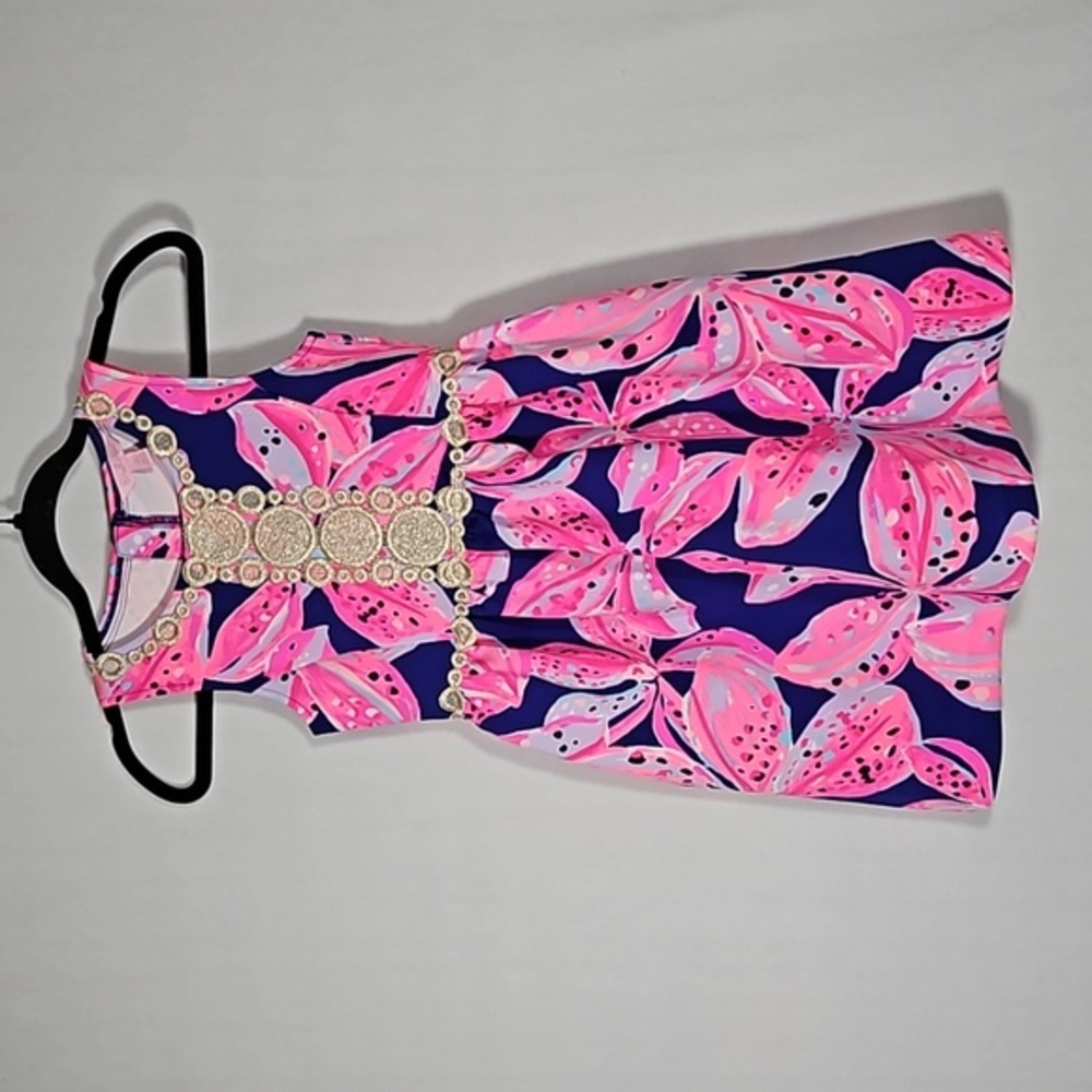 Lilly Pulitzer Pink and Navy Floral Beaded Girls' Dress